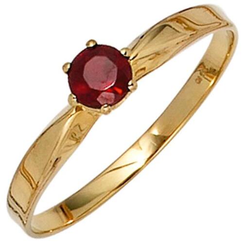 Damen Ring 585 Gold Gelbgold 1 Granat rot Goldring Granatring (Gr��e: 60)