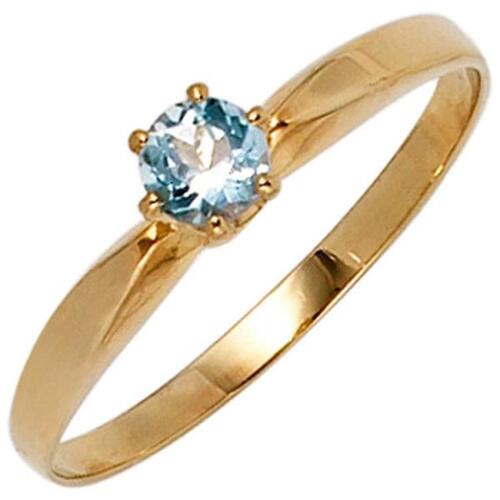 Damen Ring 585 Gold Gelbgold 1 Aquamarin hellblau blau Aquamarinring (Gr��e: 52)