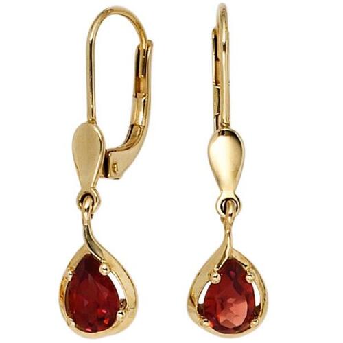 Boutons Tropfen 585 Gold Gelbgold 2 Granate rot Ohrh�nger Goldohrringe