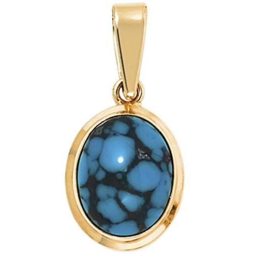 Anh�nger oval 585 Gold Gelbgold 1 T�rkis Gold Anh�nger