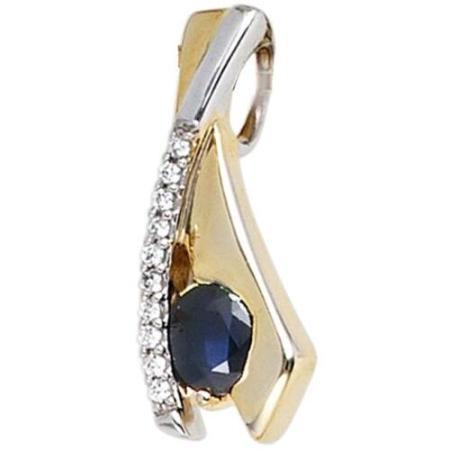 Anh�nger 333 Gelbgold bicolor 10 Zirkonia 1 blauer Saphir Goldanh�nger