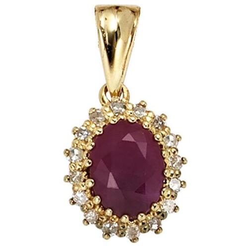 Anh�nger 585 Gelbgold 16 Diamanten 0,16ct. 1 Rubin rot Gold Anh�nger