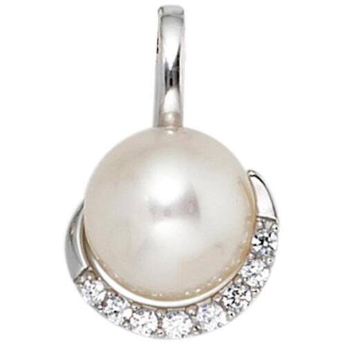 Anh�nger 585 Wei�gold 1 S��wasser Perle 8 Diamanten Perlen Anh�nger