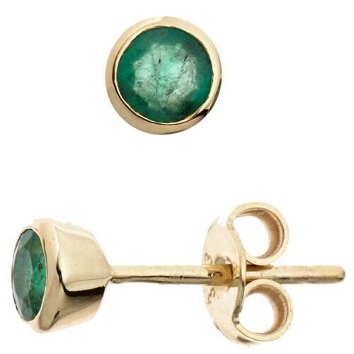 Ohrstecker rund 333 Gelbgold 2 Smaragde gr�n Ohrringe Goldohrstecker