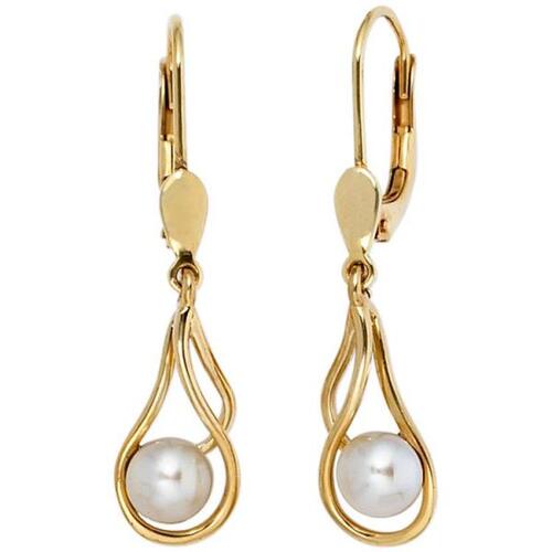 Boutons 585 Gelbgold 2 S��wasserperlen Perlen Ohrringe Perlenohrringe