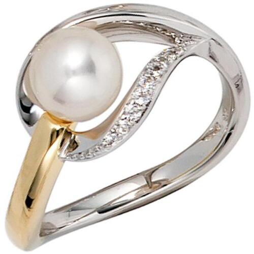 Damen Ring 585 Weißgold Gelbgold bicolor Perle Diamanten | Ringe direkt  bestellen