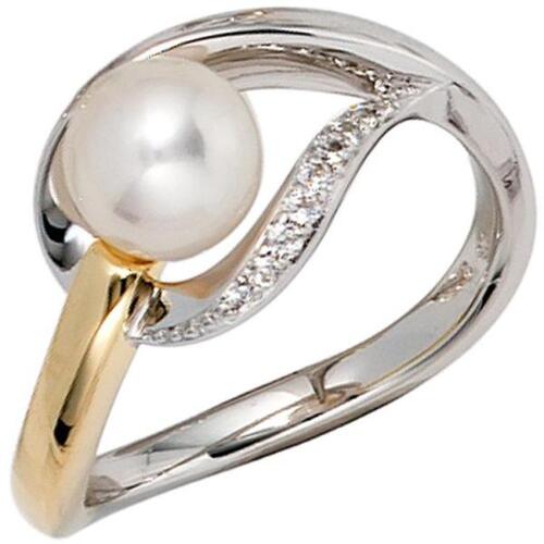 Damen Ring 585 Wei�gold Gelbgold bicolor Perle Diamanten (Gr��e: 60)
