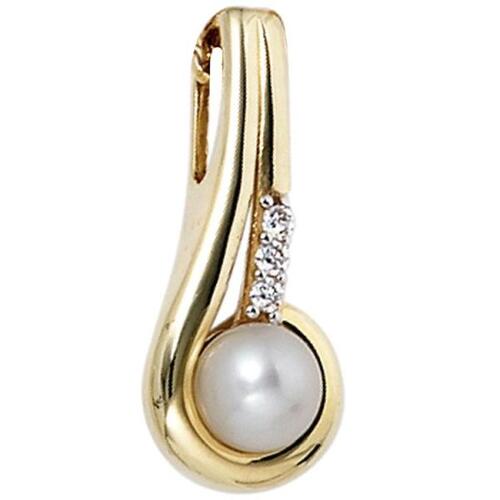 Anh�nger 333 Gelbgold 1 S��wasser Perle 3 Zirkonia Perlen Anh�nger