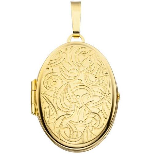 Medaillon oval f�r 2 Fotos 333 Gold Gelbgold matt Anh�nger zum �ffnen