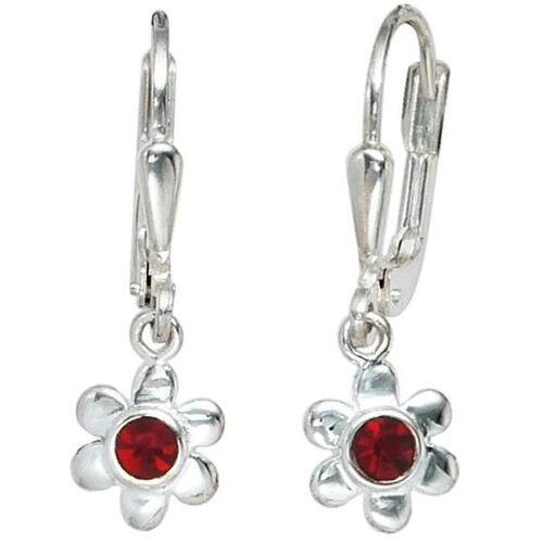 Kinder Boutons Blume 925 Silber 2 rote Glassteine Ohrringe Ohrhänger |  Kinderschmuck direkt bestellen