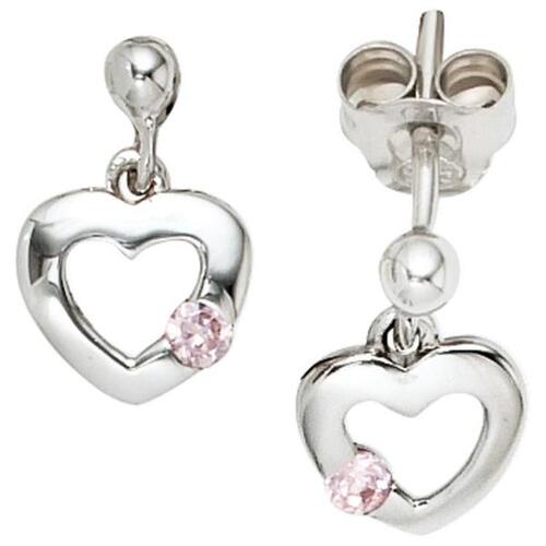 Kinder Ohrhänger Herz 925 Silber 2 Zirkonia rosa rosé Ohrstecker Ohrringe |  Kinderschmuck direkt bestellen | Ohrhänger