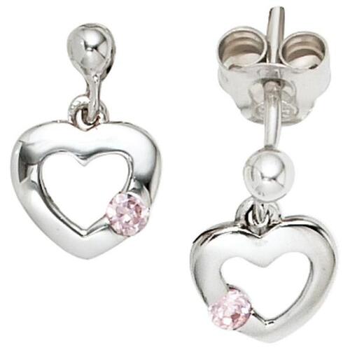 Kinder Ohrh�nger Herz 925 Silber 2 Zirkonia rosa ros� Ohrstecker Ohrringe