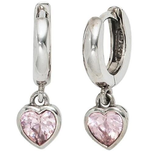 Kinder Creolen Herz 925 Silber 2 Zirkonia rosa ros� Ohrringe Kinderohrringe