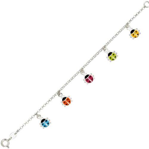 Kinder Armband mit bunten Marienk�fer Anh�ngern 925 Silber 16 cm
