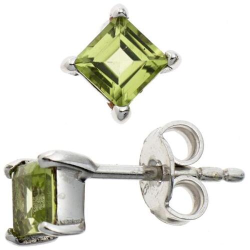 Ohrstecker quadratisch 925 Sterling Silber rhodiniert 2 Peridote gr�n Ohrringe