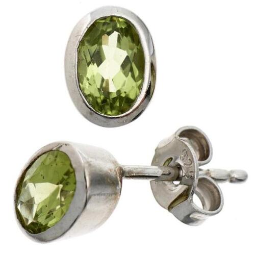 Ohrstecker 925 Sterling Silber rhodiniert 2 Peridot gr�n 7,2 mm