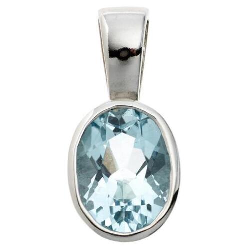 Anh�nger oval 925 Sterling Silber rhodiniert 1 Blautopas hellblau blau