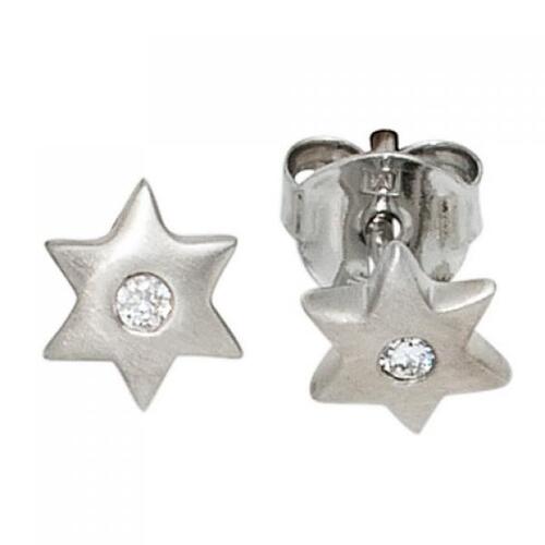 Kinder Ohrstecker Stern Sterne 925 Sterling Silber mattiert 2 Zirkonia Ohrringe