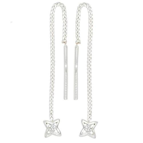 Durchzieh-Ohrh�nger Stern 925 Sterling Silber rhodiniert 2 Zirkonia