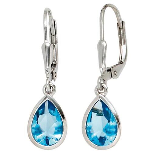 Boutons 925 Sterling Silber rhodiniert 2 Zirkonia blau Ohrh�nger
