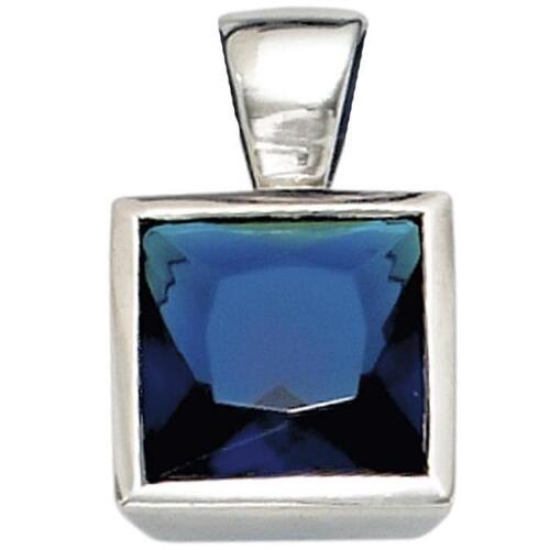 Anh�nger 925 Sterling Silber rhodiniert 1 Zirkonia blau 14,9 mm