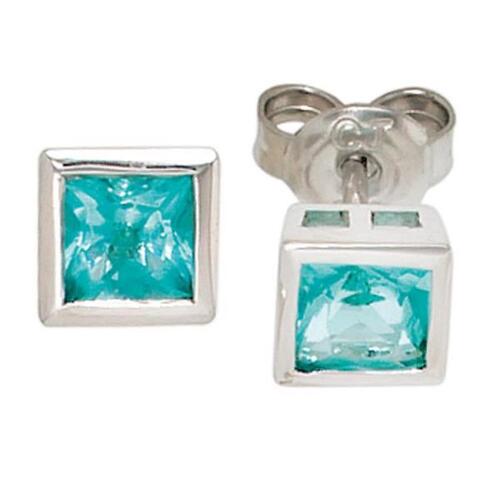 Ohrstecker quadratisch 925 Sterling Silber 2 Zirkonia t�rkis Ohrringe