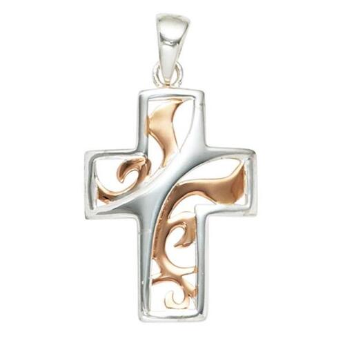 Anh�nger Kreuz 925 Sterling Silber rhodiniert teilrotvergoldet