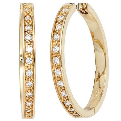 Creolen 925 Sterling Silber vergoldet 24 Zirkonia Ohrringe