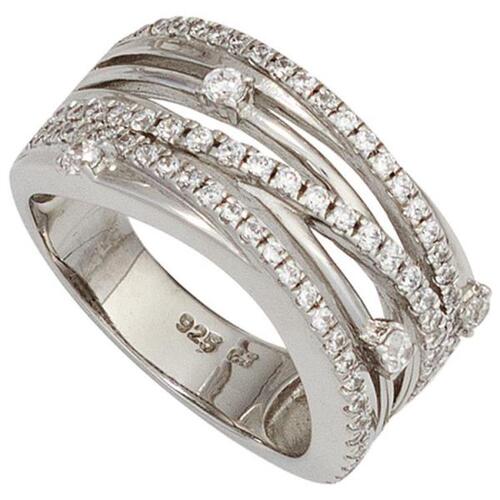 Damen Ring breit aus 925 Sterling Silber rhodiniert Zirkonia (Gre: 52)