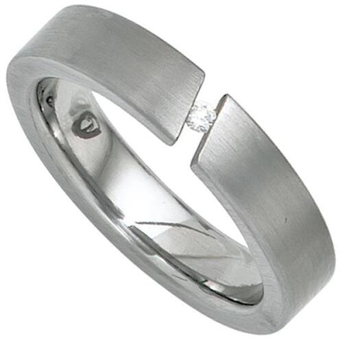 Damen Ring Edelstahl mattiert, 1 Diamant Brillant 0,03ct. (Gre: 50)