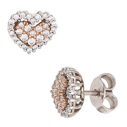 Ohrstecker Herz 585 Gold Wei�gold Rotgold 60 Diamanten Brillanten Ohrringe