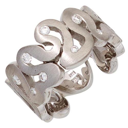Damen Ring breit 585 Gold Wei�gold matt 10 Diamanten Brillanten (Gr��e: 56)