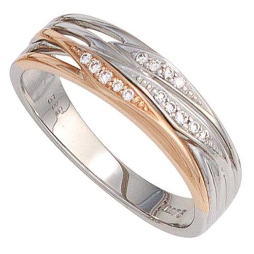 Damen Ring 585 Gold Wei�gold Rotgold 14 Diamanten (Gr��e: 52)