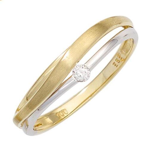 Damen Ring aus 585 Gelbgold Wei�gold bicolor matt 1 Diamant Brillant (Gr��e: 52)