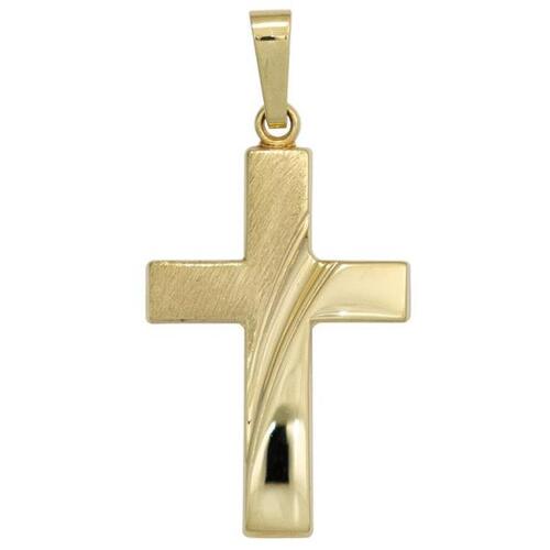 Anh�nger Kreuz 585 Gelbgold teilmattiert