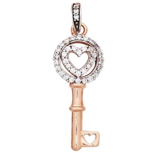 Anh�nger Schl�ssel 333 Rotgold teilrhodiniert mit Zirkonia