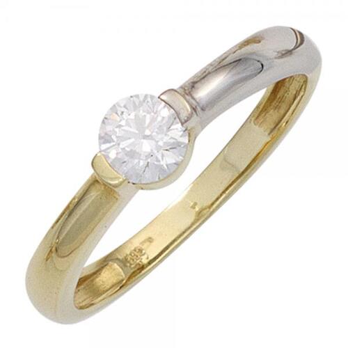 Damen Ring 333 Gelbgold Wei�gold Zirkonia Goldring, 5 mm breit (Gr��e: 52)