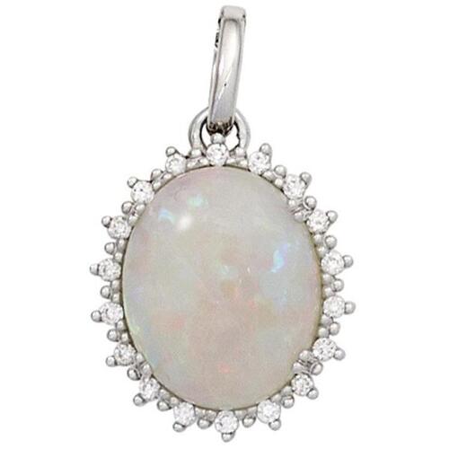 Anh�nger 585 Wei�gold 1 Opal 18 Diamanten Brillanten 0,10ct.