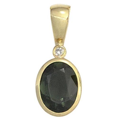 Anh�nger 585 Gold Gelbgold 1 Turmalin gr�n 1 Diamant 0,01ct.