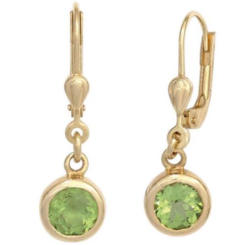 Ohrh�nger rund 585 Gold Gelbgold 2 Peridote gr�n Ohrringe Boutons Peridot