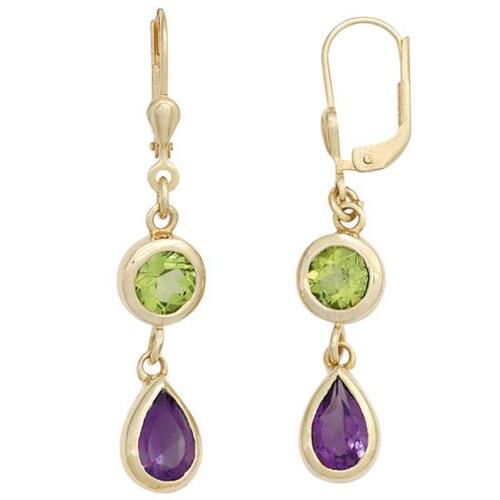 Boutons 585 Gold Gelbgold 2 Amethyste 2 Peridote gr�n Ohrringe