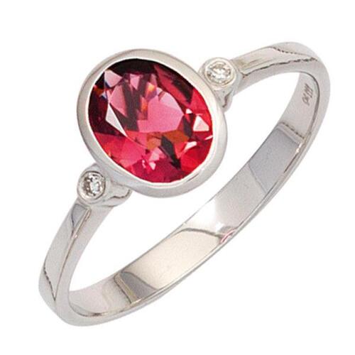 Damen Ring 585 Gold Wei�gold 1 Turmalin rosa 2 Diamanten (Gr��e: 58)