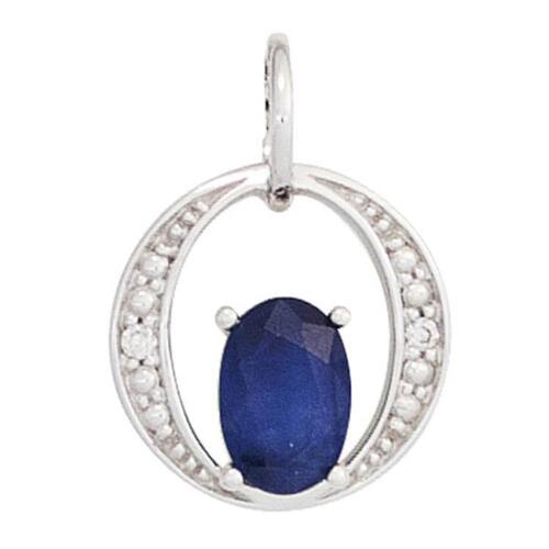 Anh�nger 585 Wei�gold 1 blauer Safir 2 Diamanten Brillanten 0,01ct.