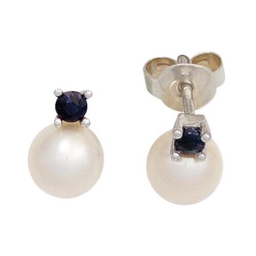 Ohrstecker 585 Gold Wei�gold 2 S��wasser Perlen 2 Safire blau Ohrringe