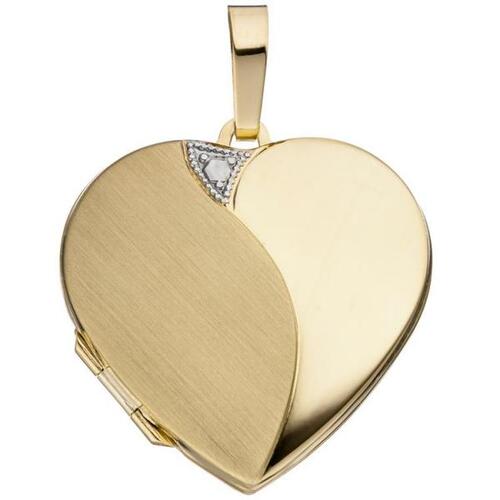 Medaillon Herz 585 Gelbgold mattiert Anh�nger zum �ffnen f�r Fotos