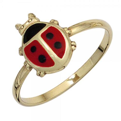 Gelbgold rot | (Größe: 333 48) Kinder Ring bestellen schwarz Lackeinlage Marienkäfer Gold direkt Ringe