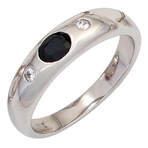 Damen Ring 925 Sterling Silber, rhodiniert 1 Safir blau 2 Zirkonia (Gr��e: 54)