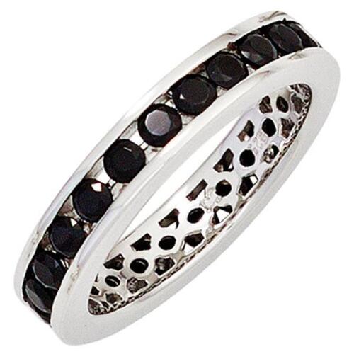 Damen Ring 925 Sterling Silber rhodiniert Zirkonia schwarz (Gr��e: 60)