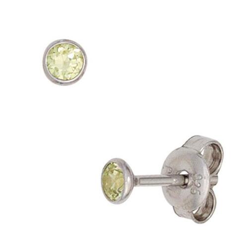 Ohrstecker rund 925 Sterling Silber rhodiniert 2 Zirkonia gr�n 3,4 mm