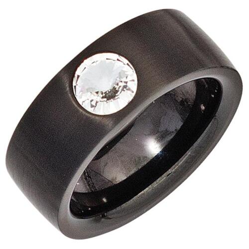 Damen Ring Edelstahl schwarz beschichtet mit Kristallstein (Gr��e: 52)
